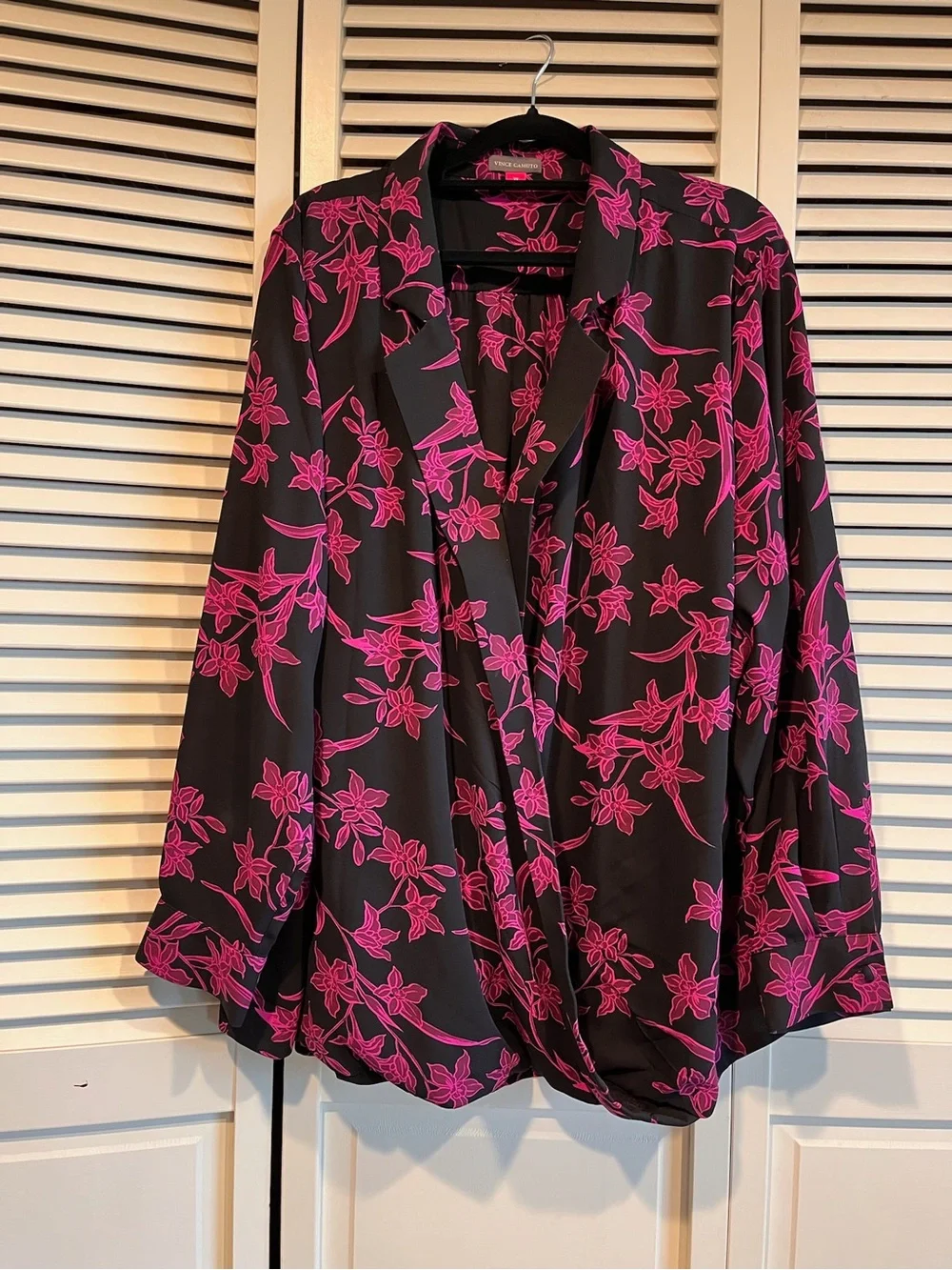 Vince Camuto Black Blouse with Hot Pink Floral Print
